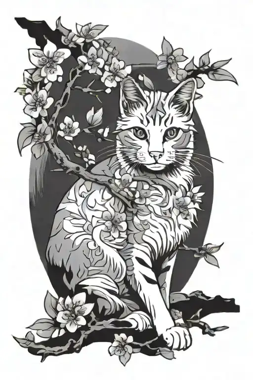 Cat In Sakura Branches