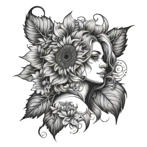 Girl Sunflower Surrounded