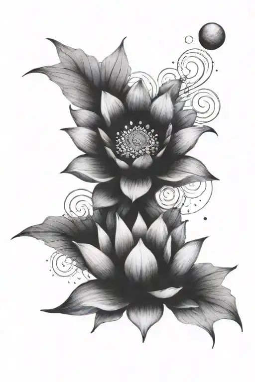 Lotus Flower With Moon Phases Intertwined