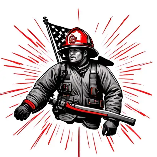 Firefighter Red Line Flag Waving