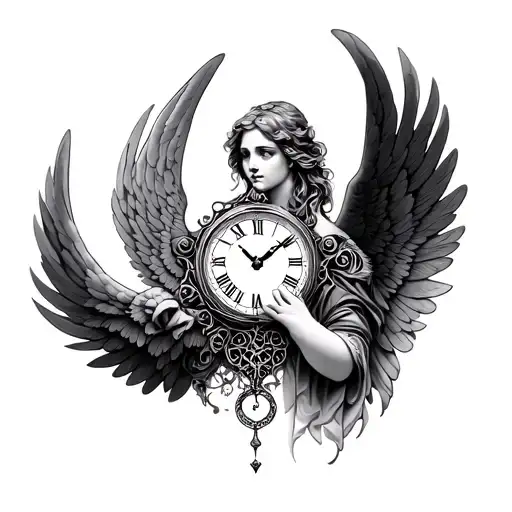 Angel Filigree Clock And Copass On Neck