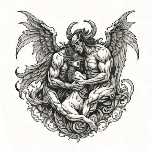 Demon And Angel Kissing Each Other