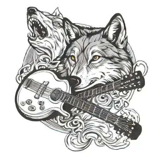 Wolf And Guitar Merging