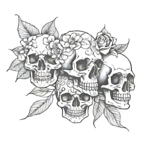 Floral Skulls Feminine Fine Line