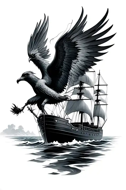 Ship And Phoenix Bird Rising