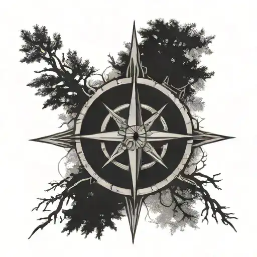 Tree Entangled Into Compass Rose Masculine Tattoo Simplistic
