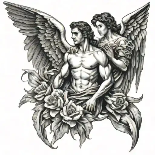 Saint Sebastian And Angel Raphael And Lily Flower Large Black