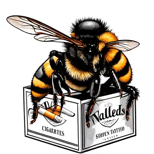 Box Of Cigarettes And Bee Sitting With Smoke