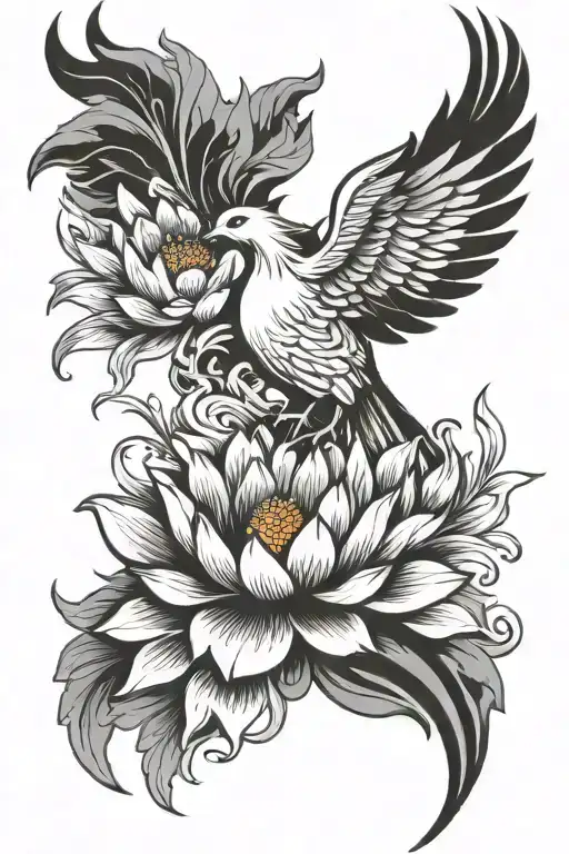 Phoenix And Lotus Flower Growing