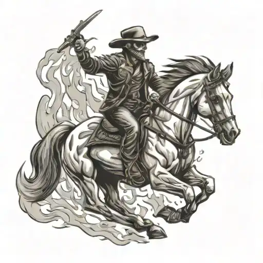 Ghost Rider Cowboy Riding An Undead Flaming Horse Galloping