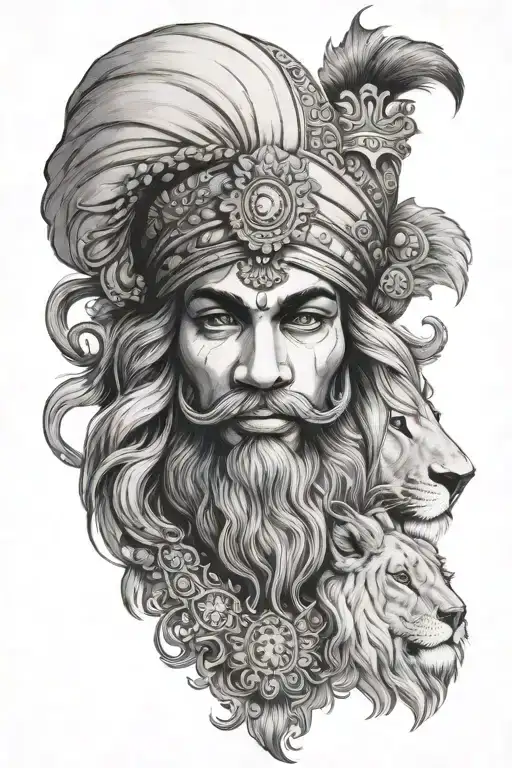 Mahraja Ranjit Singh With Lion