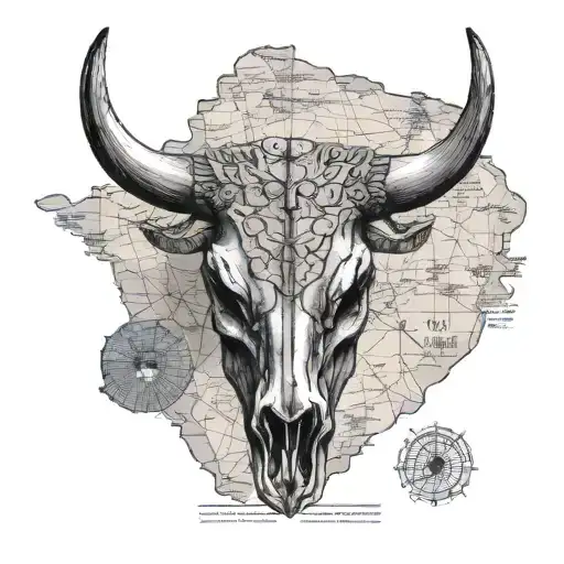 Bull Skull With South African Continent Map Showing