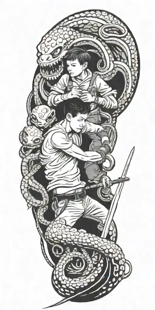 One Boy With Sword Fights Octopus