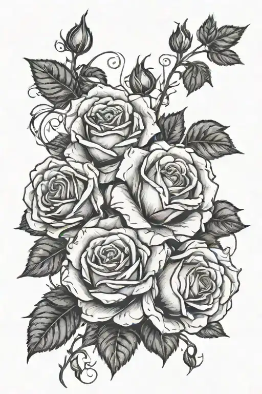 Multiple Detailed Rose's With Vines With Negative Space Light