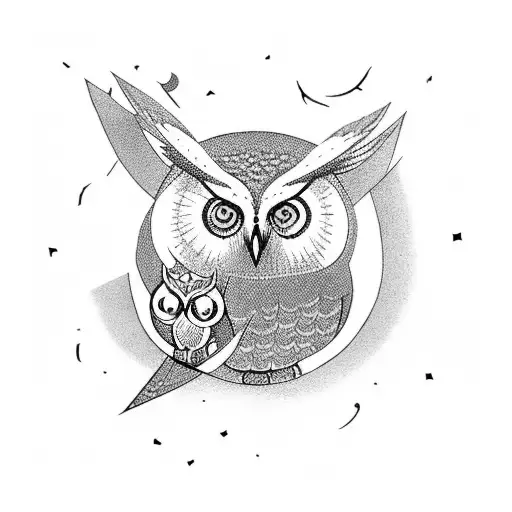 Forest At Night With Owl And 2 Stars And Rabbit