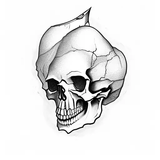 Skull And A Lot Of Different Vegetables Cutted By A Knive