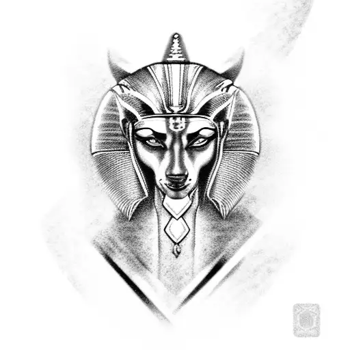 A Black-grey Tattoo Of Pharaoh With The Presence Of God Set In The Background