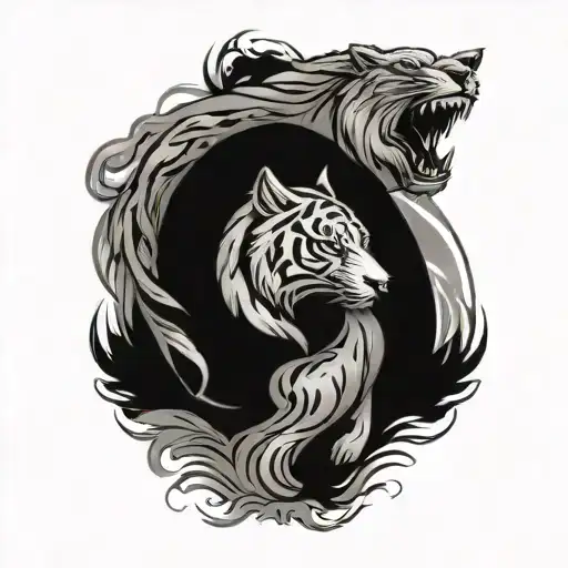 Yin Yang With Tiger And Wolf Head