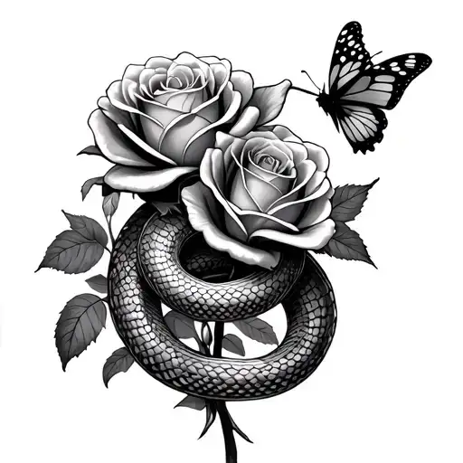 Roses Wrapped With Snake And Butterflies