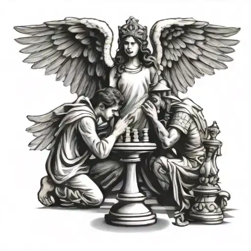 Angel And Desmond Playing Chess For Tricep Tattoo Design