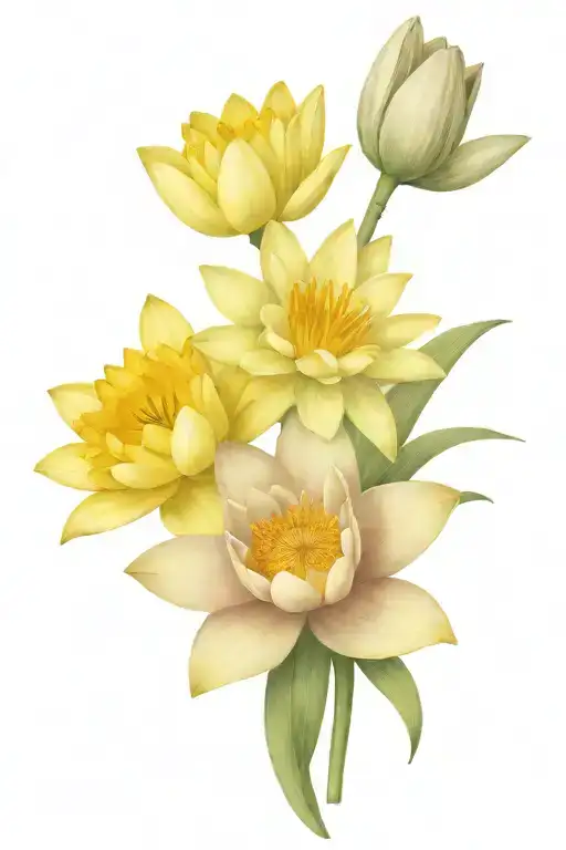 Two Water Lilies And One Daffodil Bouquet Wrapped Tattoo