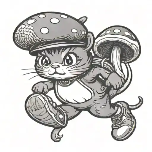 Running Mushroom Cat Cartoon