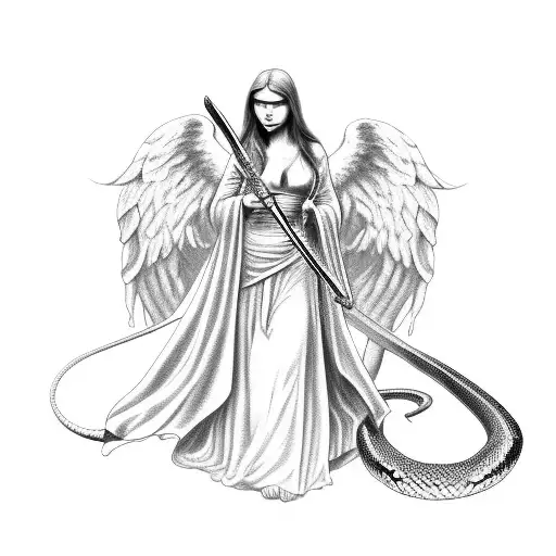 Angel With Sword Killing Snake