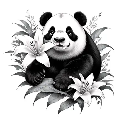 Oriental Lily Flower And Panda Sleeve