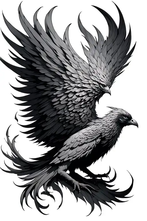 Vegvasir With A Phoneix Rising Phoenix Bird Tattoo