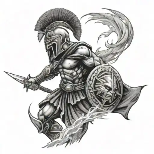 Spartan Warrior With Lightning In Background