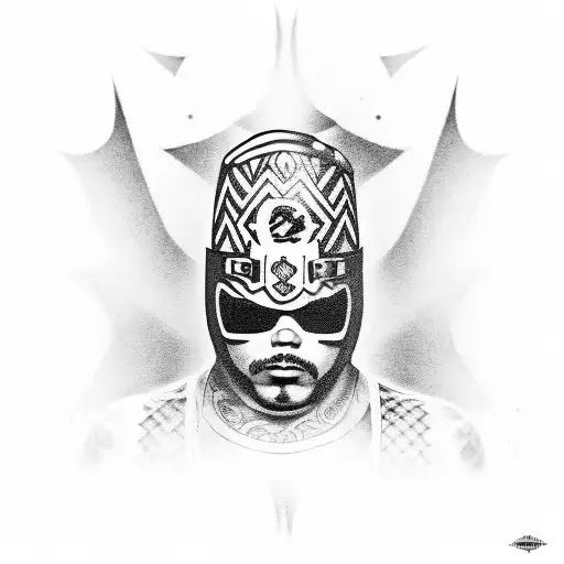 Create A Tattoo Of A Mexican Luchador With A Gangster Vibe In A Black-grey Style