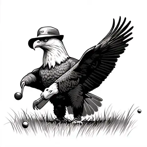 Bald Eagle Golfing Wearing A Hat Tattoo
