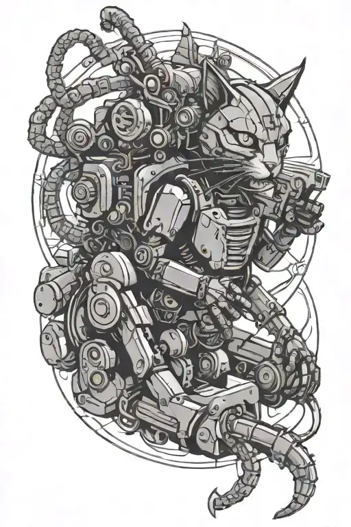 A Robotic Cat With Tentacles And Chainsaws In A Futuristic Setting