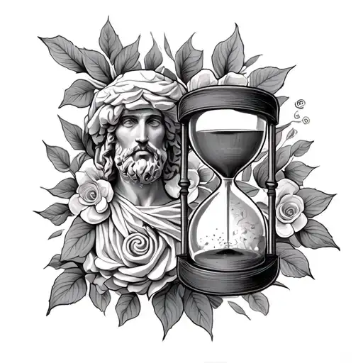 Greek Philosophy Tatto With Hourglass And Partial Drawings