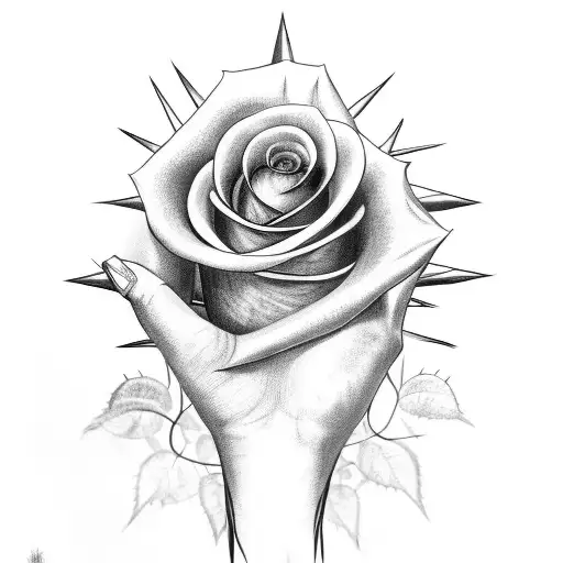 A Hand Wrapped In Vines With Spikes Holds A Rose