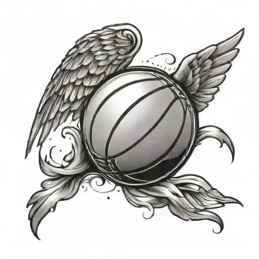 A Portrait Of A Basketball With Wings And A Divine Glow Around It