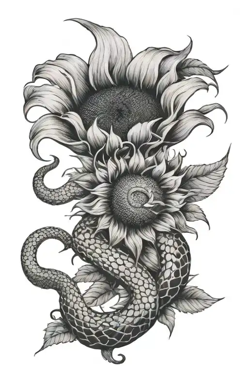 Sunflower With Snake Wrapped