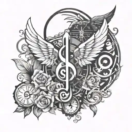 Key Clef G With Wings And A Clock Minimalist Representing Time In Our Life