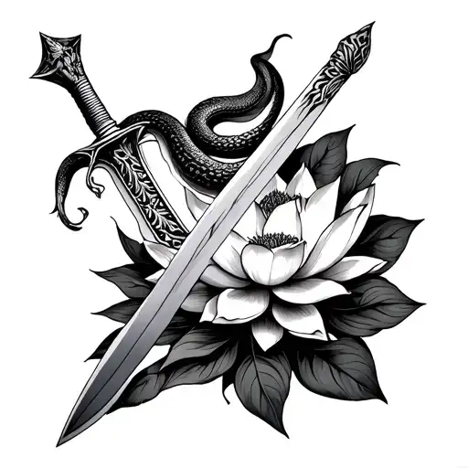 A Sword With Lotus Flower Blooming And A Snake W Masce Ghostface