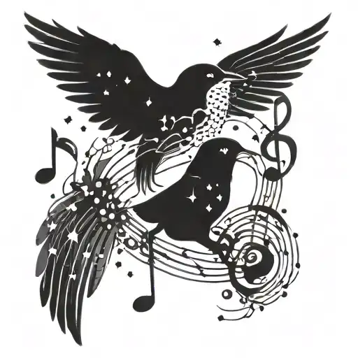 Sky Filled With Stars Music Note Birds