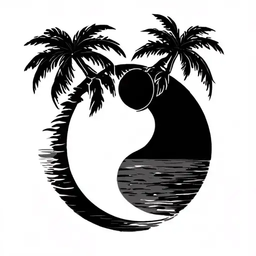 4 Palm Trees Sunset Cocktails Travel Ying Yang Black And White