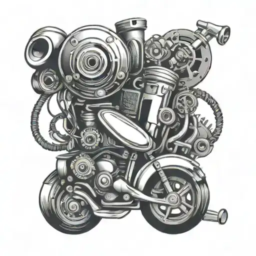 A Human Hart With Cylinder And Car Parts