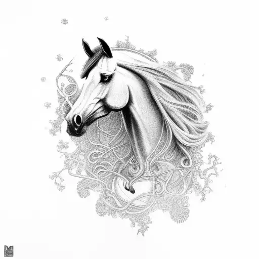 A Majestic Horse With Elements Of The Tree Of Life Incorporated Into Its Mane