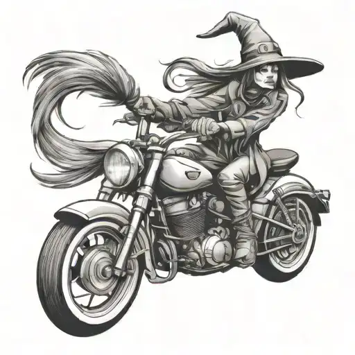 Witch On A Motorcycle With A Broom Instead Of A Rear Wheel