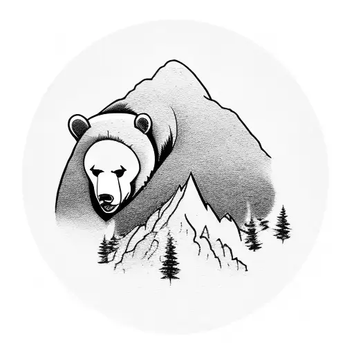 Mountain Scene With Bear And Lake