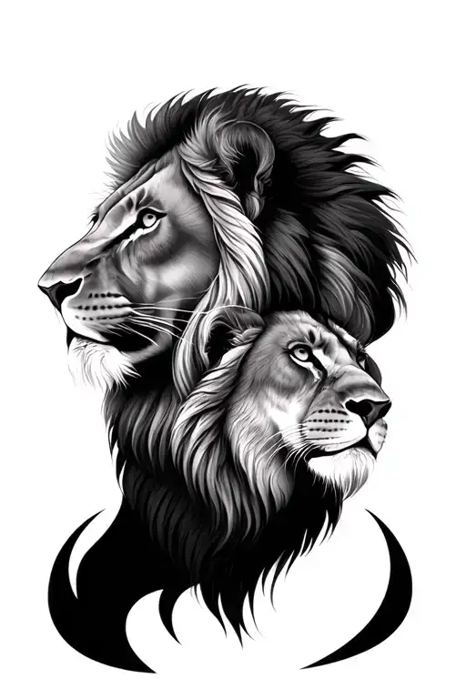 Lion And Lioness Headd Looking Away Under Each Other