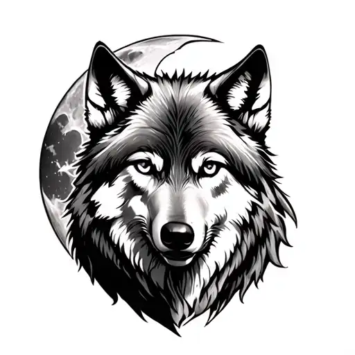 Wolf Injured With A Background Moon