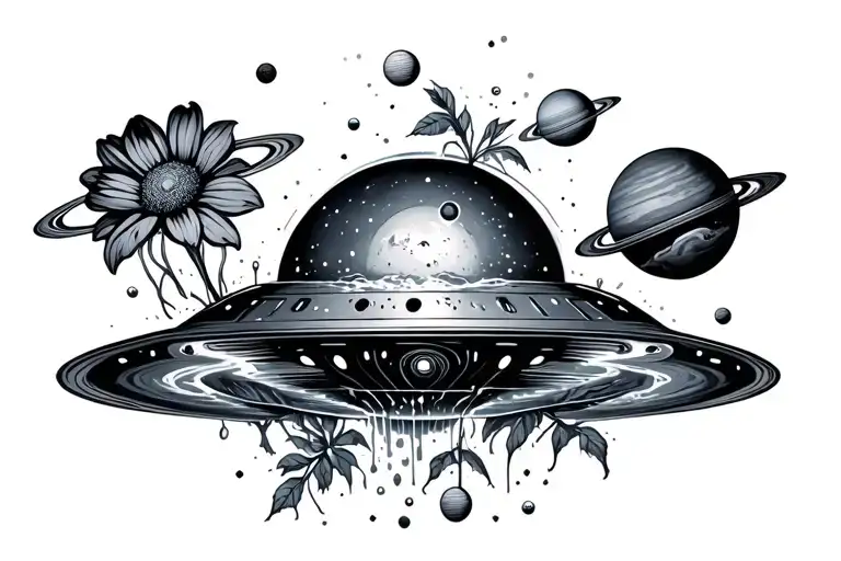Space Flowers Water Ufo Planets
