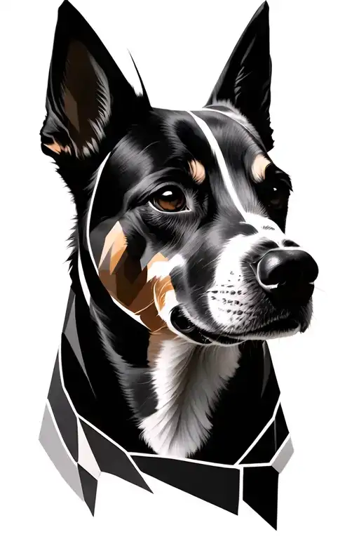 Half Realistic Dog Face And Half Geometric