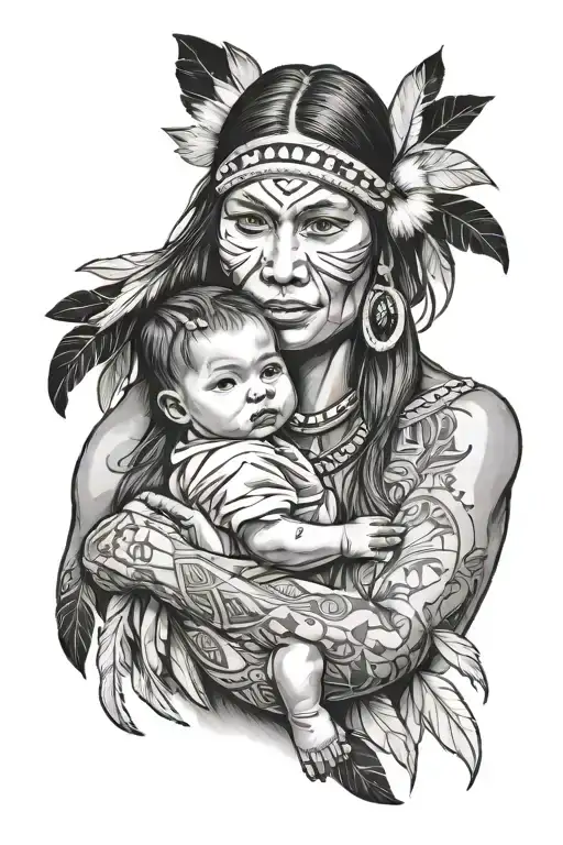 Native American Mother Holding Baby Girl